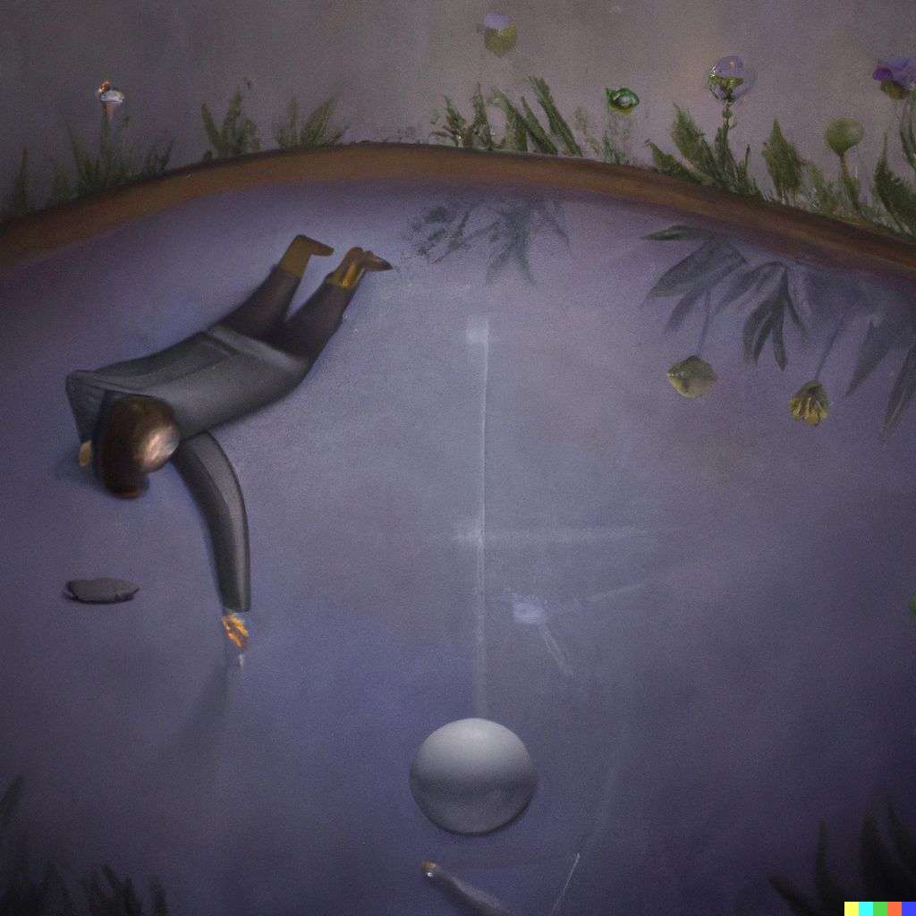the discovery of gravity, painting, surrealism style